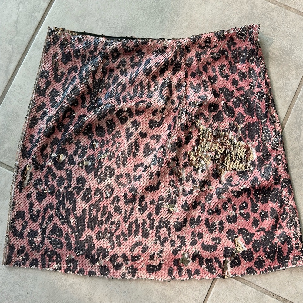 FP One pink sequin leopard print mini skirt